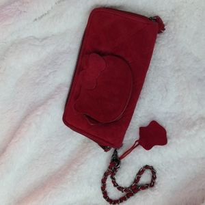 Victoria Couture red suede hello kitty wristlet